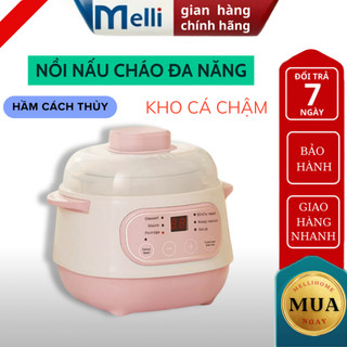Nồi nấu cháo chậm MELLI 4 trong 1 dành cho bé ăn dặm, hầm cháo, kho cá chậm, hầm cách thủy, ninh cháo cho bé