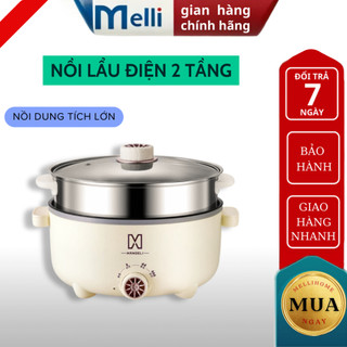 Nồi Lẩu Điện 2 Tầng MELLI 28cm - Tráng men chống dính, công suất 1000W, bảo hành 6 tháng