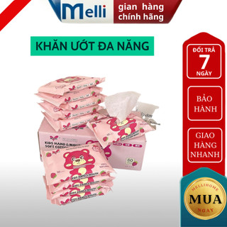 10 Gói Khăn Ướt  Gấu Dâu MELLI An Toàn Cho Da Chất Liệu Tự Nhiên Siêu Mềm Mịn, Không Mùi