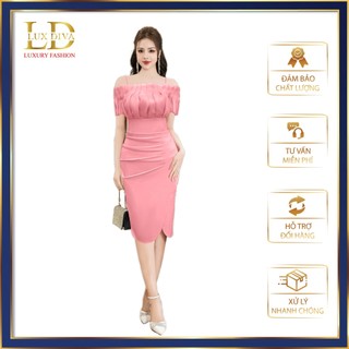 Váy Nữ Trung Niên Đi Tiệc Sang Trọng Thiết Kế Cao Cấp LUX DIVA Váy Cho Mẹ Tay Trễ Vai Vol Ngực SDV50