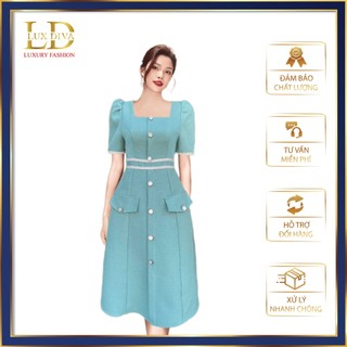 Váy Nữ Trung Niên Đi Tiệc Sang Trọng Thiết Kế Cao Cấp LUX DIVA Váy Cho Mẹ Cổ Vuông Lennin Gân SDV056