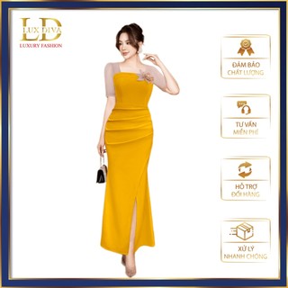 Váy Nữ Dạ Hội Trung Niên Đi Tiệc Sang Trọng Thiết Kế Cao Cấp LUX DIVA Váy Cho Mẹ Vol Đính Bông SDV63