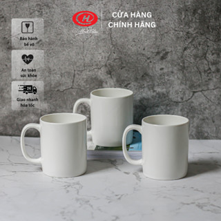 Cốc nước trắng trơn có quai sứ Minh Châu 390ml - CN08