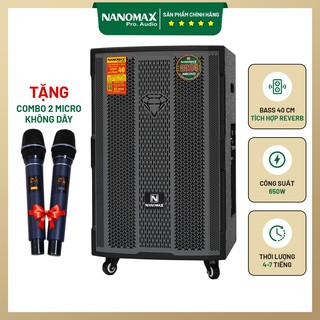 Loa kéo nanomax sk-15d5 4 tấc công suất 650w thiết kế sang trọng tặng 2 mic cao cấp pin sạc