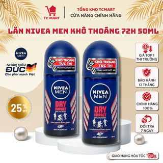Lăn Ngăn Mùi NIVEA MEN Khô Thoáng 72h (50ml) - Khô thoáng tức thì - Lăn ngăn mùi NIVEA MEN DRY IMPACT 72h