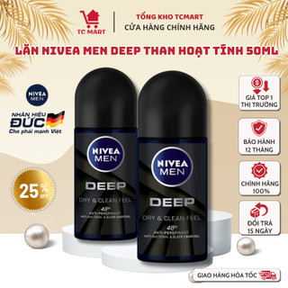 Lăn Ngăn Mùi NIVEA MEN Deep Than Hoạt Tính (50 ml) - Than đen khóa mùi & Hương gỗ đen - Lăn ngăn mùi NIVEA MEN DEEP