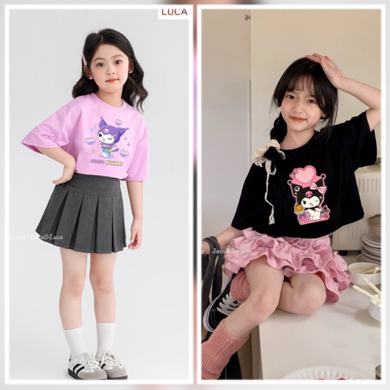 SP004814 Bộ cộc tay bé gái size đại, set áo phông kuromi chân váy tầng xoè, set đồ trẻ em SP004741