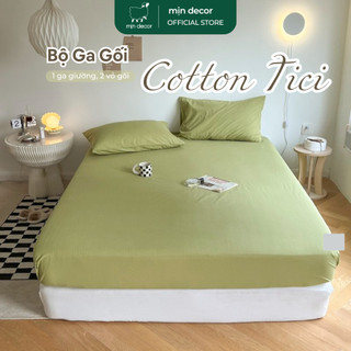 Ga Giường Vỏ Gối Cotton Tici Notag Mịn Decor, Bộ Ga Gối Cotton Gam Màu Pastel Trending