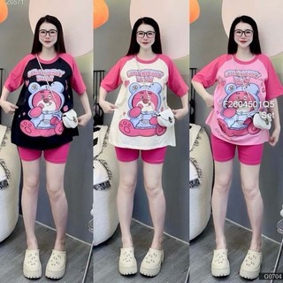 [Maysstore2020] Set thun quần short áo tay ngắn dáng rộng in hình hoạt hình đáng yêu 1604