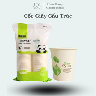 Cốc giấy dùng 1 lần, SET 50 cốc giấy gấu trúc nhập khẩu dùng 1 lần chịu nhiệt dung tích 235ml tiện lợi