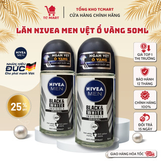 Lăn Ngăn Mùi NIVEA MEN Black&White Ngăn Vệt Ố Vàng Vượt Trội (50ml) - 48H NGĂN MỒ HÔI – NGĂN VỆT Ố VÀNG