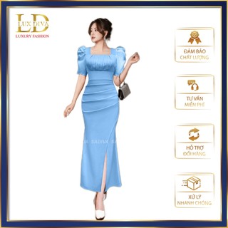 Váy Nữ Dạ Hội Đi Tiệc Sang Trọng Thiết Kế Cao Cấp LUX DIVA Tay Vol Nhún Ngực SDV49
