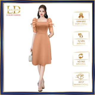 Váy Nữ Đi Tiệc Sang Trọng Thiết Kế Cao Cấp LUX DIVA Dáng Xòe Cổ Vuông Tay Nơ SDV67