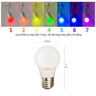 10 Bóng đèn LED nhấp nháy 7 màu RGB trang trí chống nước mưa ngoài trời bulb tròn đuôi E27 3w 220v LB-3RGB