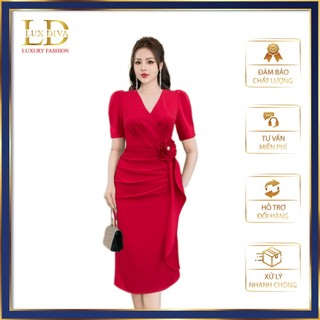 Váy Nữ Đi Tiệc Sang Trọng Thiết Kế Cao Cấp LUX DIVA Cổ Đắp Chéo Bông Eo SDV11