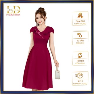 Váy Nữ Đi Tiệc Sang Trọng Thiết Kế Cao Cấp LUX DIVA Dáng Xòe Cổ Tim Bông Rose SDV47