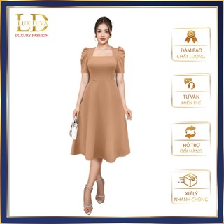 Váy Nữ Đi Tiệc Sang Trọng Thiết Kế Cao Cấp LUX DIVA Dáng Xòe Cổ Lục Giác Xếp Ly Ngực SDV28