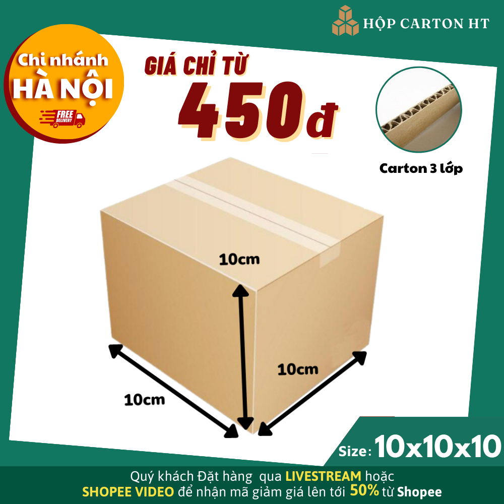 COMBO 20 hộp 10x10x10 Hộp carton, thùng giấy cod gói hàng, hộp bìa carton đóng hàng giá rẻ