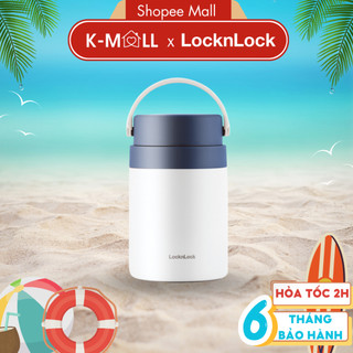Hộp cơm giữ nhiệt locknlock handle food jar lhc8042 xanh navy 700ml , 2 ngăn kèm muỗng inox - k-mall
