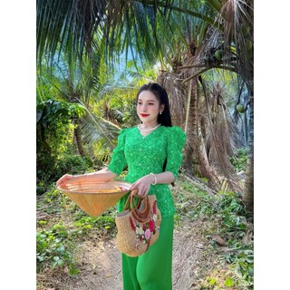 ĐỒ BỘ BÀ BA CỔ TIM TAY LỠ LỤA MANGO CAO CẤP