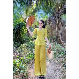 ĐỒ BỘ BÀ BA CỔ TIM TAY LỠ LỤA MANGO CAO CẤP