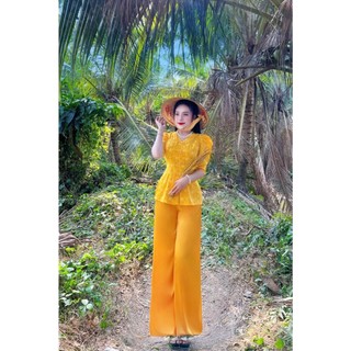ĐỒ BỘ BÀ BA CỔ TIM TAY LỠ LỤA MANGO CAO CẤP