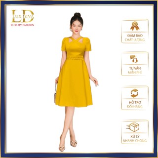 Váy Nữ Đi Tiệc Sang Trọng Thiết Kế Cao Cấp LUX DIVA Dáng Xòe Chéo Cổ SDV52