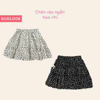Chân Váy Voan Ngắn Suông GUDLOOK 3 Tầng Hoạ Tiết Hoa Nhí Màu Trắng Đen