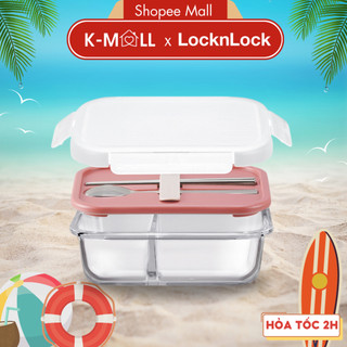 Hộp đựng cơm thủy tinh LocknLock LLG991CL 2 ngăn kèm muỗng đũa 930ml dùng được lò vi sóng - K-Mall