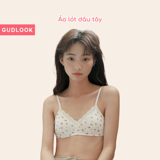 Áo Lót Nữ Cotton Không Gọng GUDLOOK Đệm Mỏng Thoáng Khí Hoạ Tiết Cherry Dâu Tây