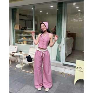 RED DOLLETE HALTER TOP - Áo yếm caro đỏ cột dây thắt nơ cổ mùa hè