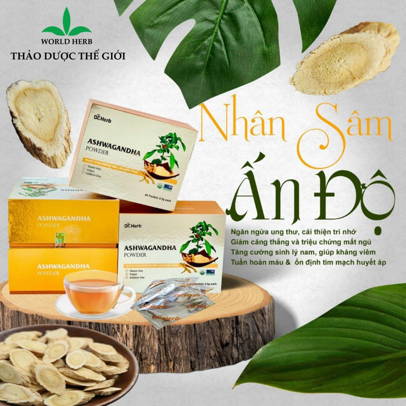 Bột Trà Sâm Truyền Thống Ấn Độ Ashwagandha (48 gói x 3,5gr)