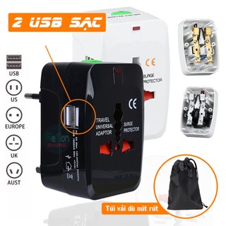 Ổ cắm điện quốc tế du lịch đa năng 2 cổng USB Universal Travel AC Adapter