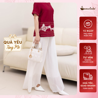 SWANLAKE | Quần Kiểu Nữ Trung Niên Xếp Li Chất Vải Lụa 2 Lớp Ống Suông Rộng Thoải Mái Che Khuyết Điểm - Q11324LW01