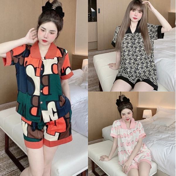 Set Bộ Đồ Pyjama Ngủ Nữ Áo Cộc Quần Đùi Chất Mát Đồ Bộ Mặc Nhà Xinh Rẻ  Đẹp Vải Kate Thái Siêu Đẹp Giá Tại Xưởng