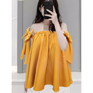 Áo sơ mi nữ kiểu trễ vai có nơ  from rộng xinh xắn bigsize giá rẻ