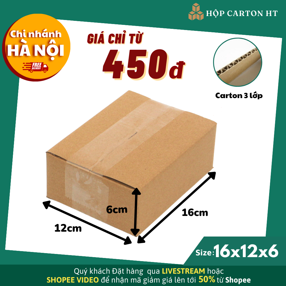 16x12x6 COMBO 20 Hộp carton đóng hàng size nhỏ đựng phụ kiện, mỹ phẩm giá rẻ - Hộp Carton HT