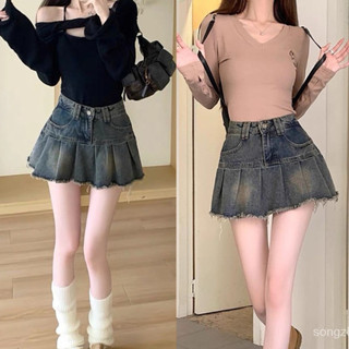 Chân váy bò dáng xòe, cạp cao hàng đẹp, chân váy jeans xếp li dày dặn có quần trong hot hit cho các nàng mã CV07