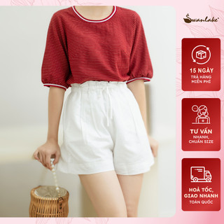SWANLAKE | Quần Short Nữ Lưng Rút Dây Vải Linen Cạp Cao - Q11039LW01