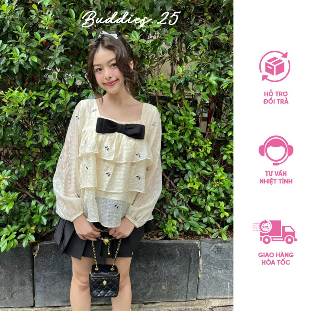 Áo babydoll hoạ tiết nơ đen Buddies.25