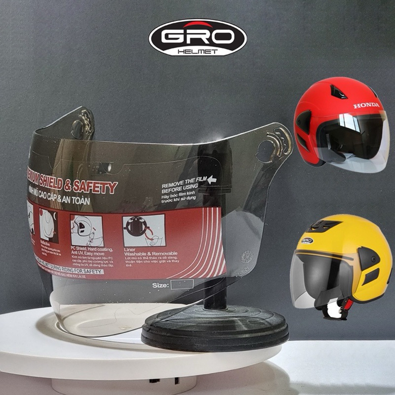 Kính thay mũ Honda thay thế các dòng nón bảo hiểm 3/4 đầu Honda, GRO, ...