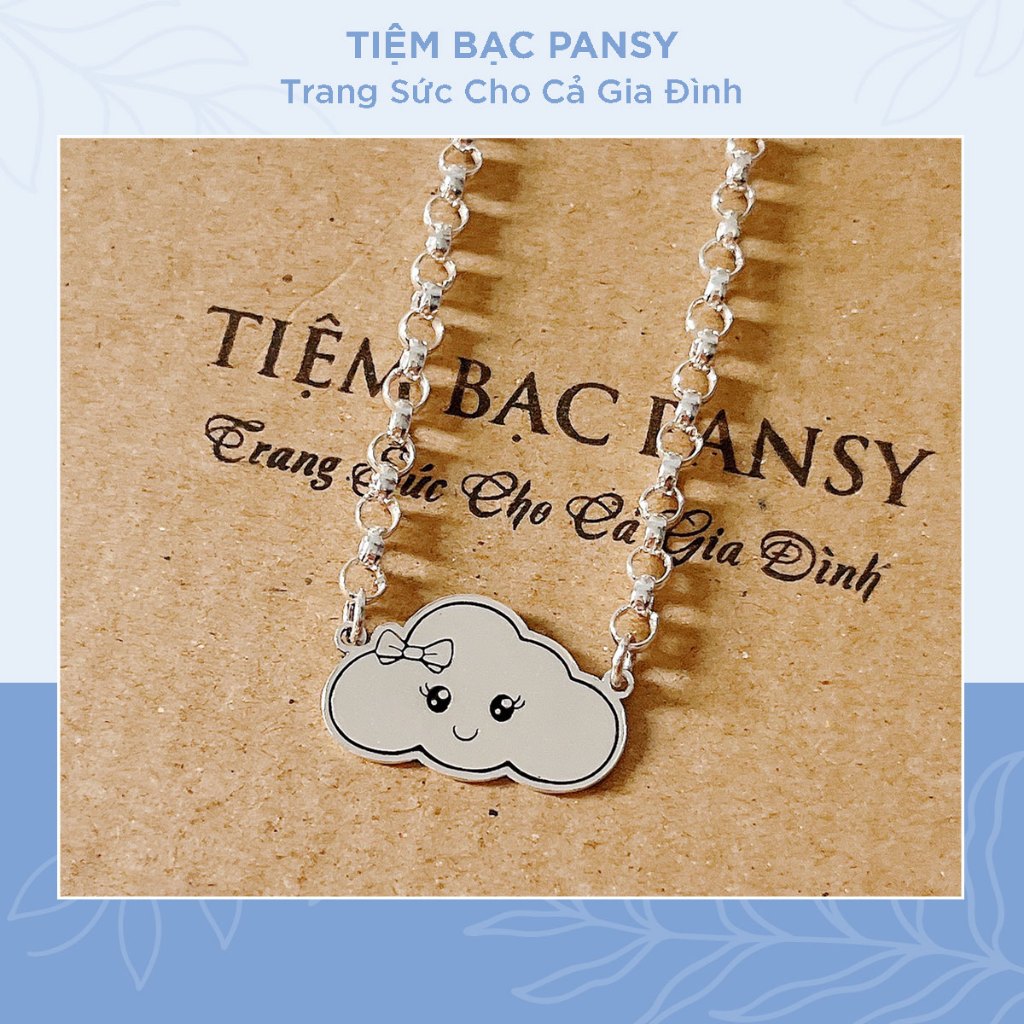 Vòng cổ bạc cho bé PANSY hình mây xinh xắn, miễn phí khắc tên mặt sau - Dây chuyền trẻ em bằng bạc ta cao cấp