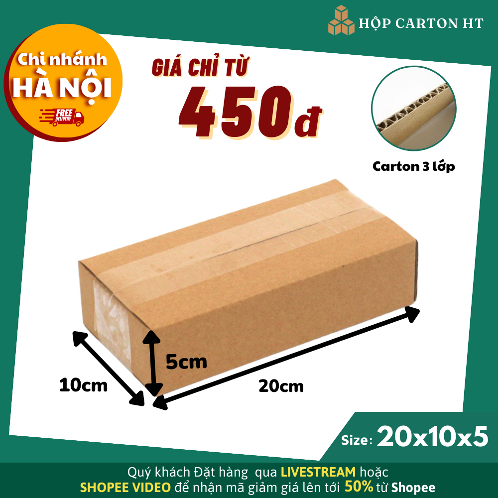 20x10x5 COMBO 20 thùng hộp carton đóng gói hàng phụ kiện giá rẻ tận xưởng - Hộp Carton HT