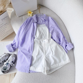 Set sơmi sọc tím kèm quần short trắng Anna - Set Pure