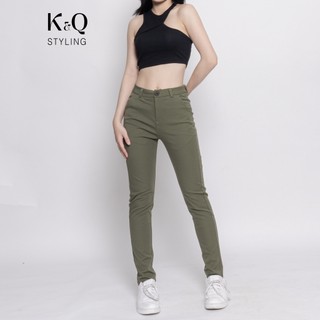  Quần kaki nữ KQSTYLING ống đứng ôm dáng co giãn 4 chiều mềm mịn Rêu Nhạt cao cấp 