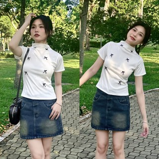 Áo thun kiểu nữ đính nơ ,áo thun Baby Tee body gắn nơ xinh xắn