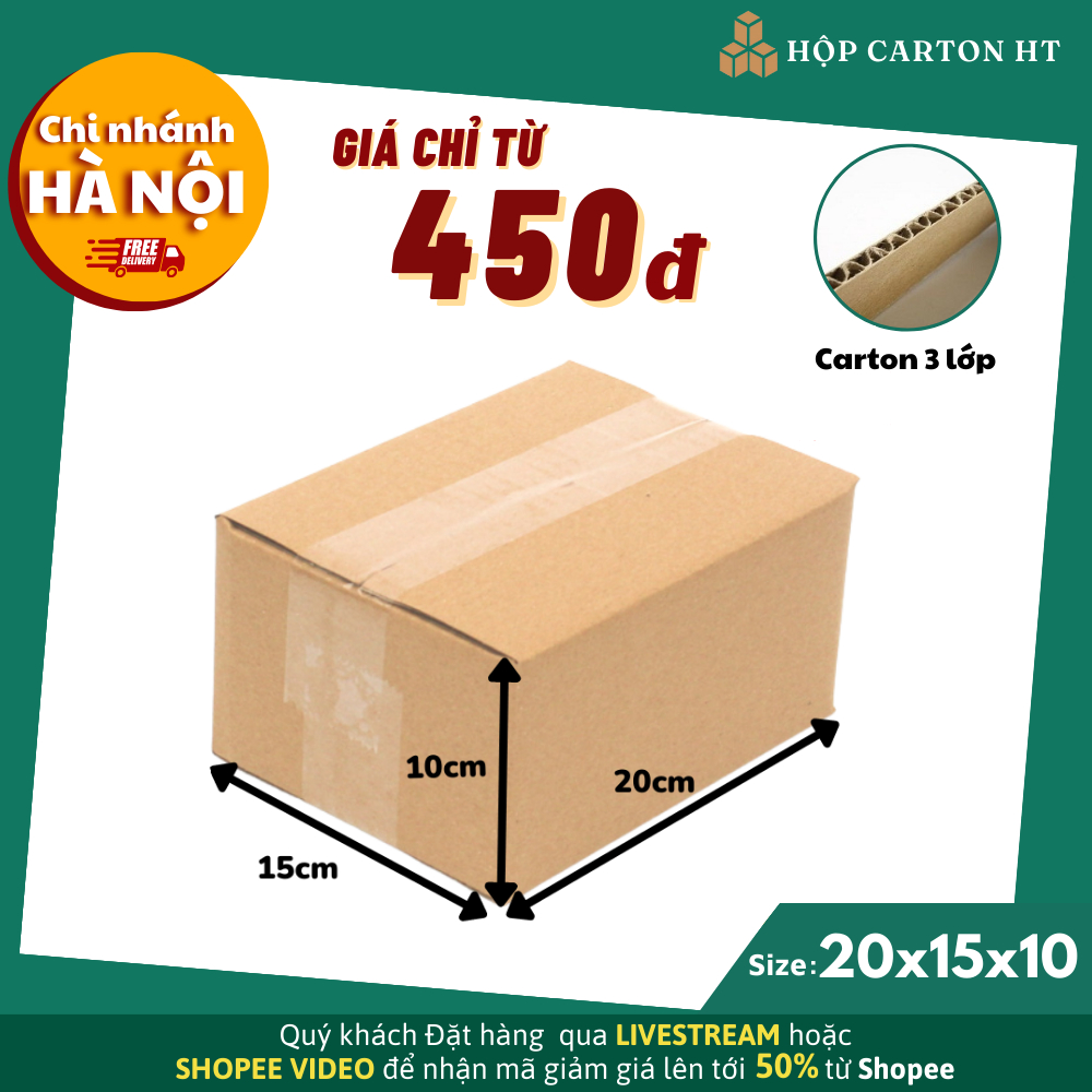 20x15x10 COMBO 20 Hộp carton đóng hàng hộp giấy đựng phụ kiện, mỹ phẩm giá rẻ - Hộp Carton HT