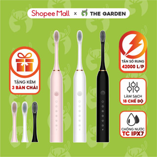 Bàn Chải Điện Đánh Răng THE GARDEN Thông Minh 6 Chế Độ Làm Sạch Tặng Kèm 4 Đầu Thay Thế Lông Mềm Cao Cấp