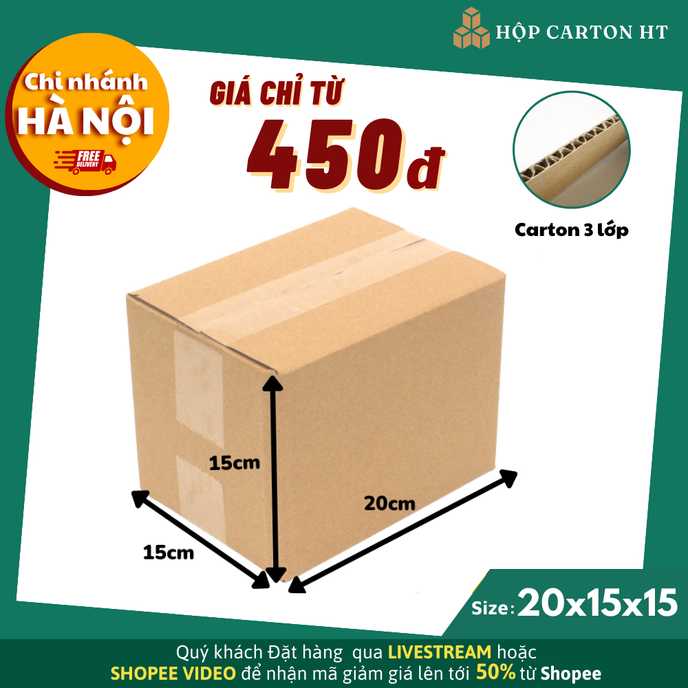20x15x15 COMBO 20 Hộp carton đóng hàng đựng giày dép, phụ kiện đồ gia dụng giá rẻ - Hộp Carton HT