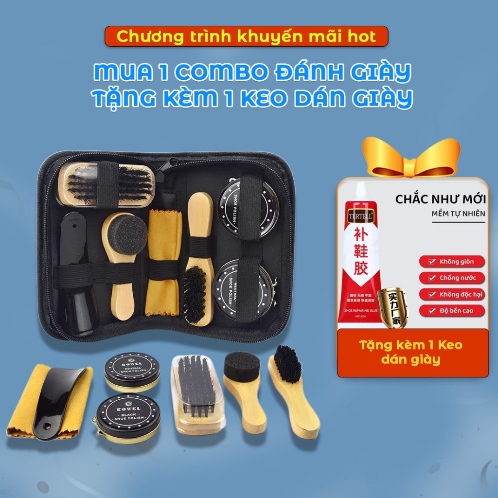 Bộ xi đánh giày 7 dụng cụ kèm xi đánh giày cao cấp tiện lợi chăm sóc vệ sinh giày